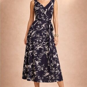 Elegant Navy Floral Wrap Dress